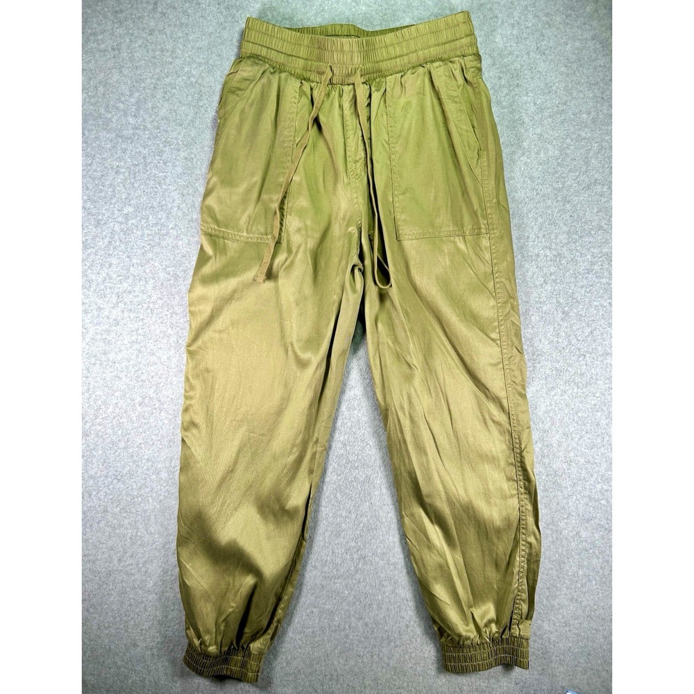 A New Day Jogger Pants Womens S Green Twill Relaxed Tapered Drawstring Pockets